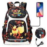 Pokemon Flareon USB Charging Backpack School NoteBook Laptop Travel Bags